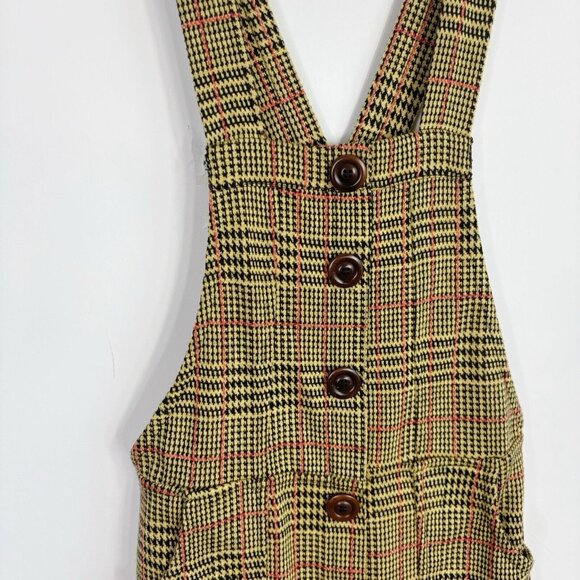 Urban Outfitters Dress Small Joey Yellow Houndstooth Plaid Mini Pinafore Overall - Picture 3 of 11